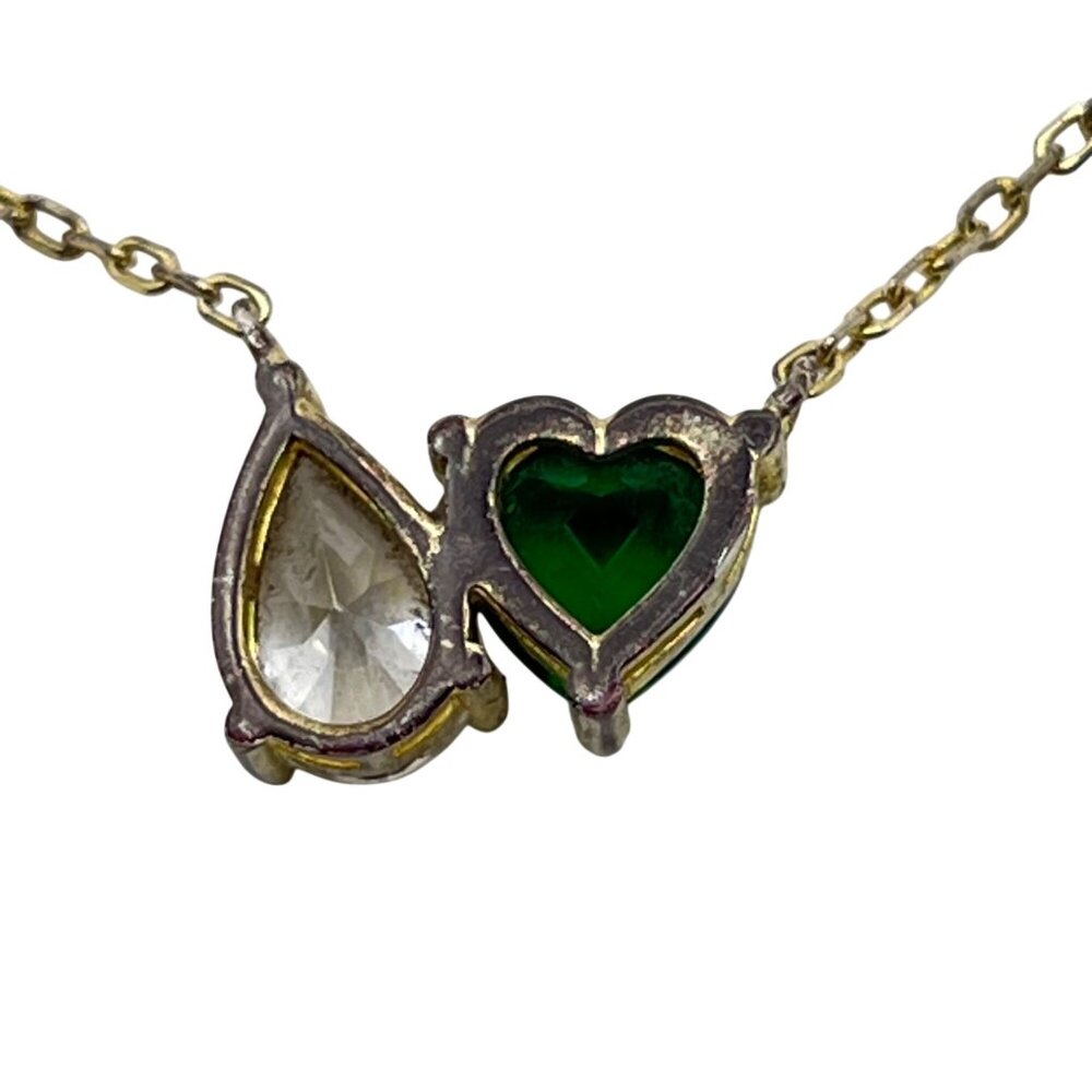 Adinas Jewels Sterling Silver Vermeil Necklace Green Toi et Moi Pendant 16-18" - Picture 9 of 14